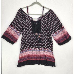 Ooberswank Womens Tank Blouse Size M Dress Tunic Red Print Cold Shoulder Boho